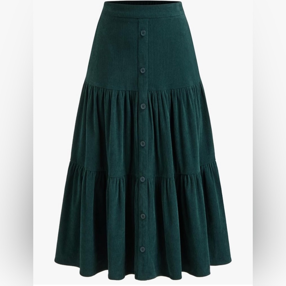 CIDER Women's Corduroy Tiered Skirt Button Front A Line Midi Skirt